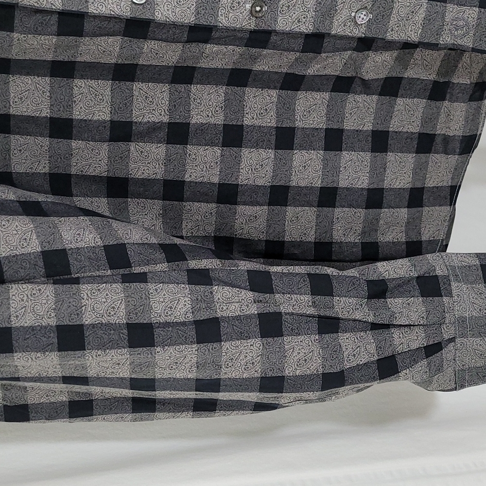 Bugatchi Black And Gray Checkered Button Up Long … - image 2